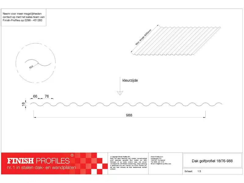 Finish Dak Golfplaat 18-988 Technische tekening Finish Profiles
