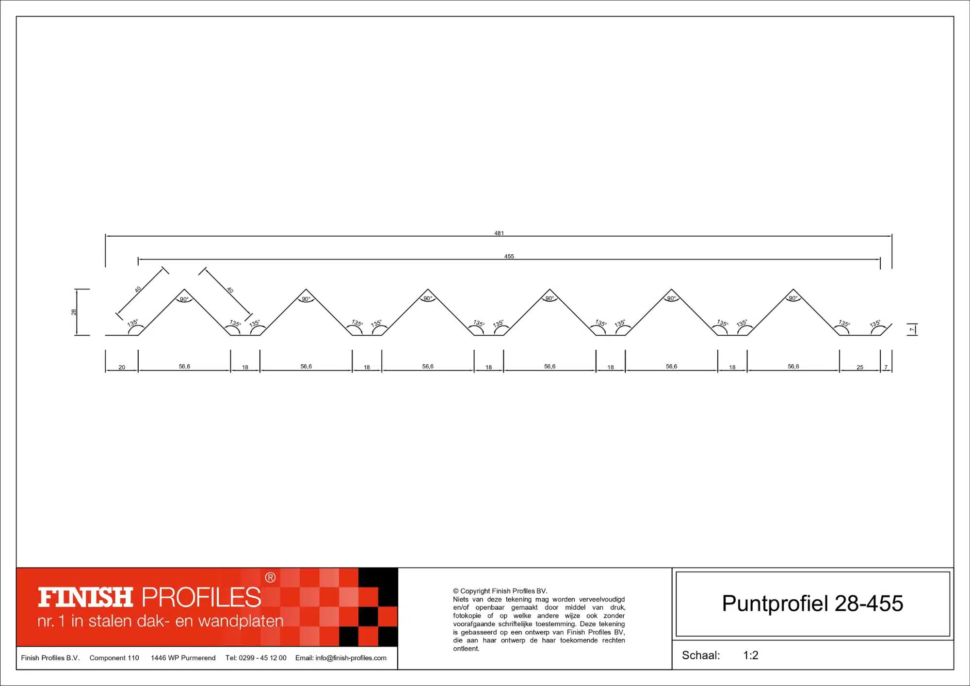 Finish Puntprofiel 28-455 technische tekening Finish Profiles