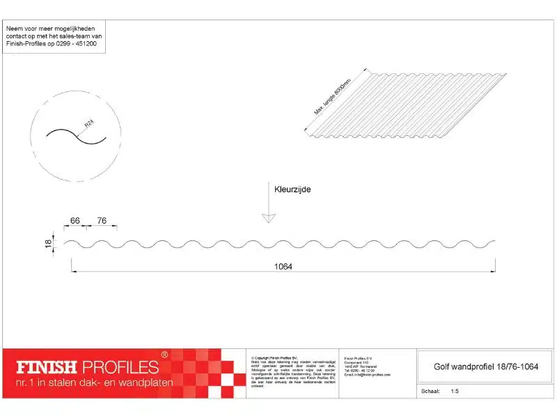 Finish Wandprofiel 18-1064 Technische tekening Finish Profiles