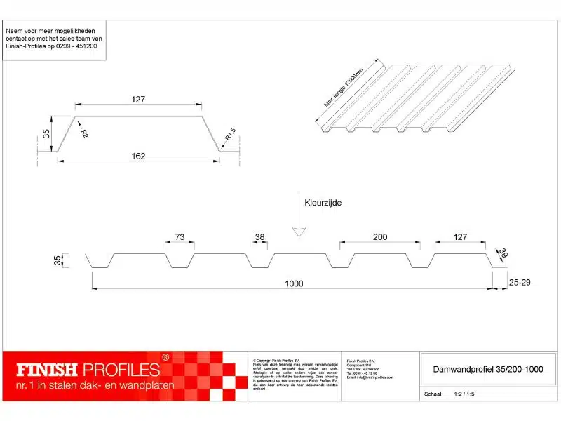 Finish Wandprofiel 35-1000 Longrib Technische tekening Finish Profiles