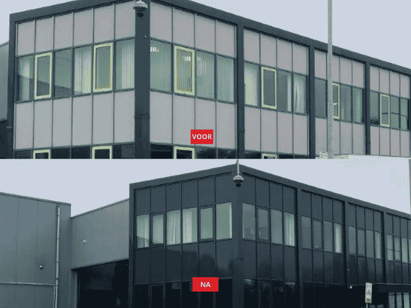 Gevel renoveren met staal Finish Profiles voor en na